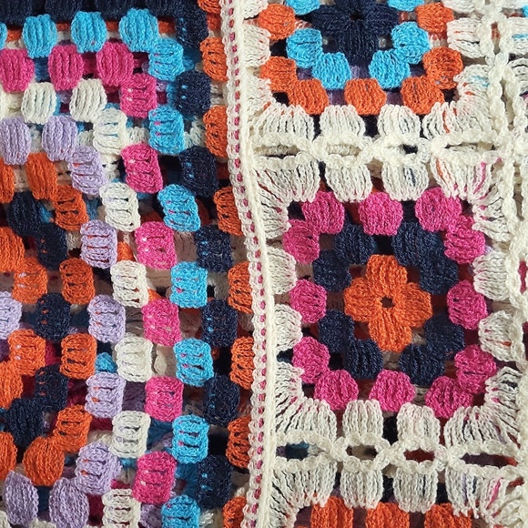 POL One Size Granny Square Duster Crochet Cardigan Knit Boho Colorful Open‎ NWOT - Picture 5 of 8